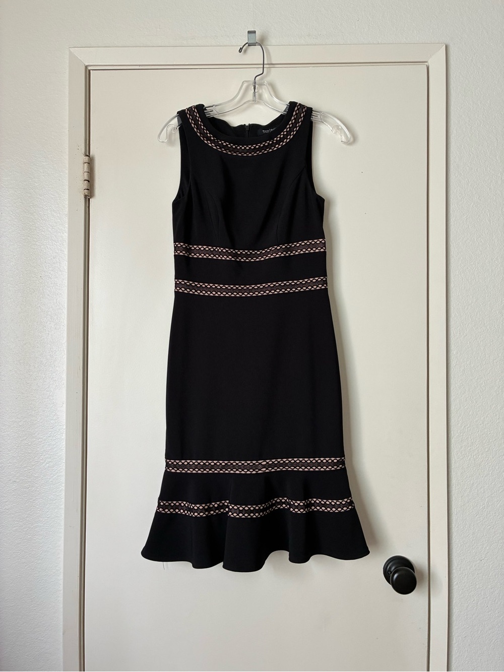 White House Black Market Black Sleeveless Dress with Cream Trim